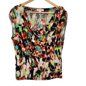 Calvin Klein Womens Blouse Top Cowl Neck Geometric Print Multicolor Medium
